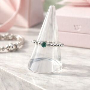 PANDORA 925 Silver Spring Green Beaded Ring